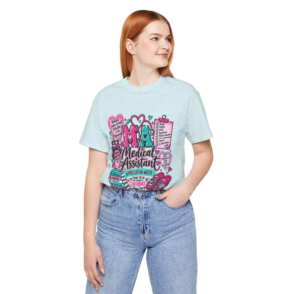 Medical Assistant Appreciation Week T-Shirt — Cute Pink & Teal Hearts Design