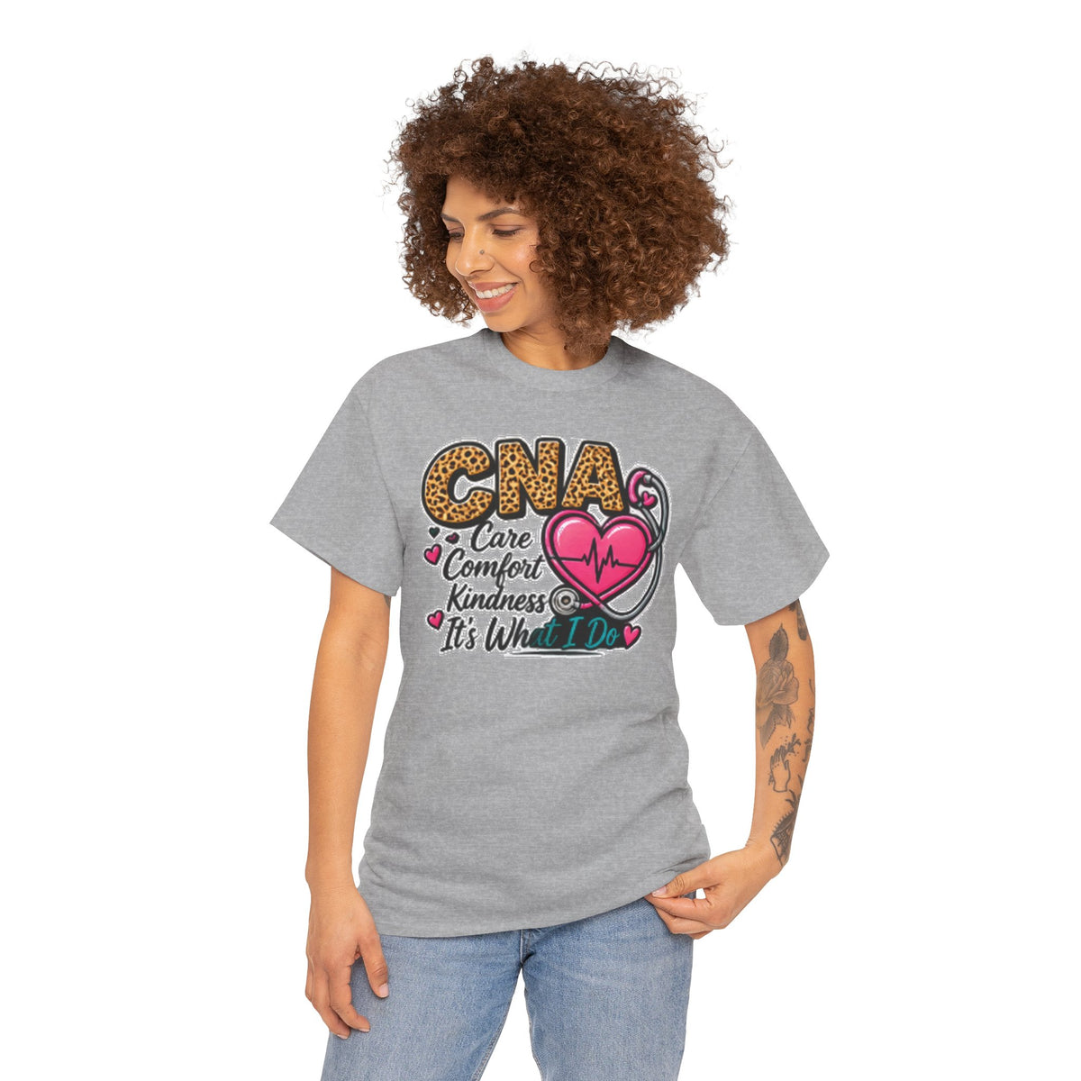 CNA Tee - "Care Comfort Kindness" Heartbeat Stethoscope Shirt for Nursing Assistants
