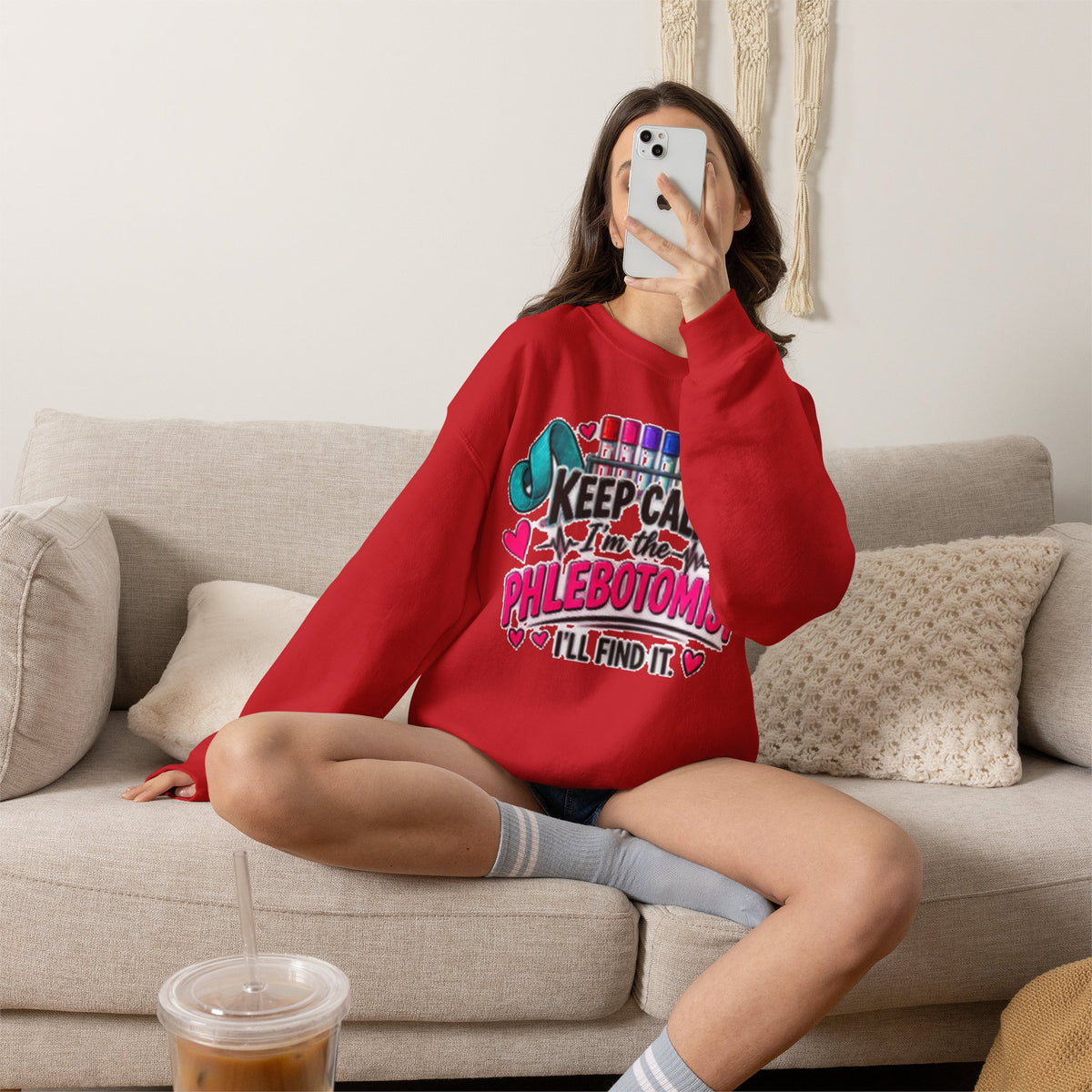 Phlebotomist Crewneck Sweatshirt – 'Keep Calm I'm the Phlebotomist' Cute Medical Gift