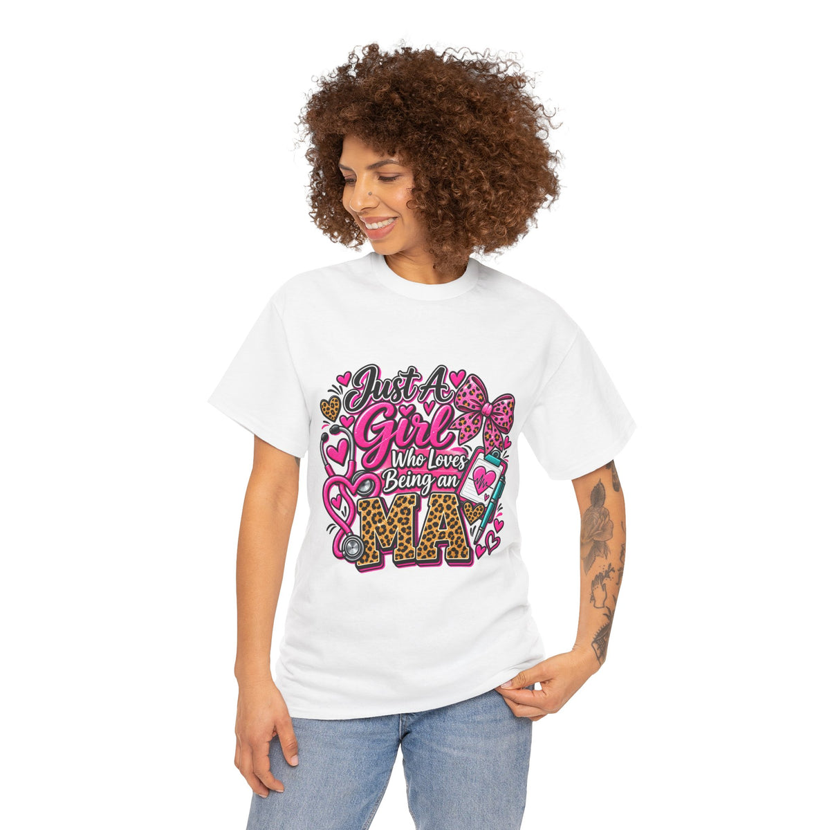 Girls Who Love Being an Medical Assistant T-Shirt — Cute Pink Leopard Nurse Tee