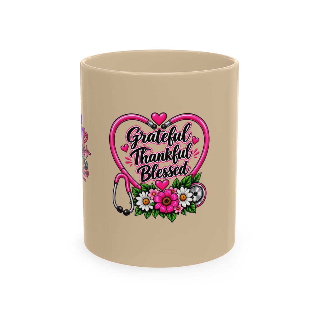 Grateful Thankful Blessed Nurse Mug — Floral Stethoscope Ceramic Coffee Cup