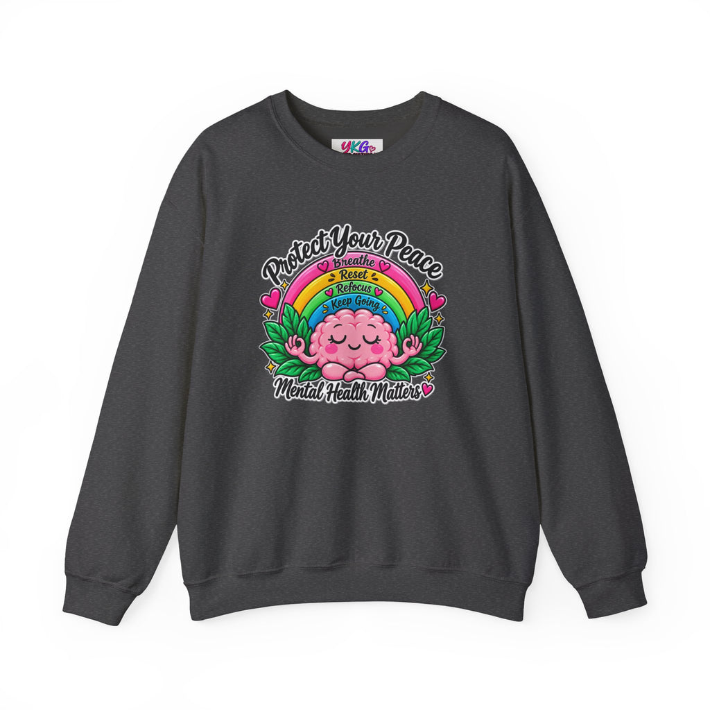 Protect Your Peace Crewneck Sweatshirt — Mental Health Matters Rainbow Brain