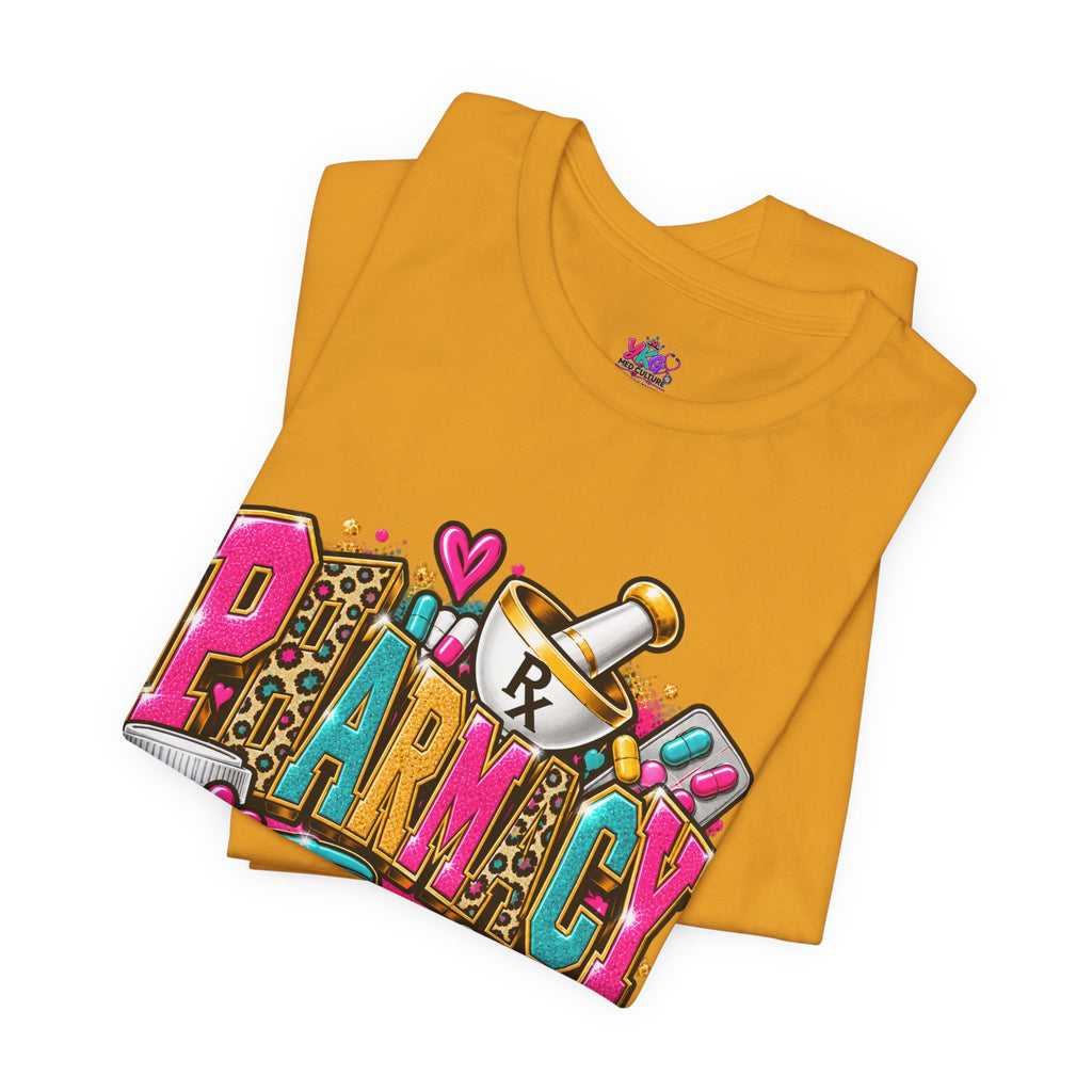 Pharmacy Tech T-Shirt – Colorful Heart & Pill Graphic Tee for Pharmacy Technicians