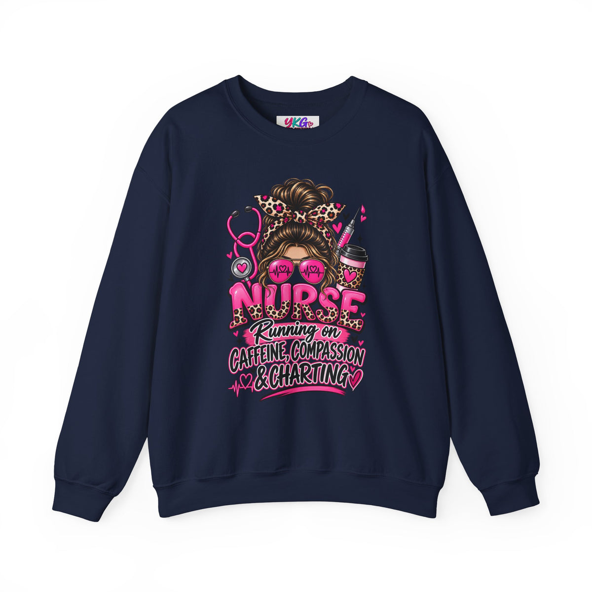 Registered Nurse Crewneck Sweatshirt — Caffeine, Compassion & Charting