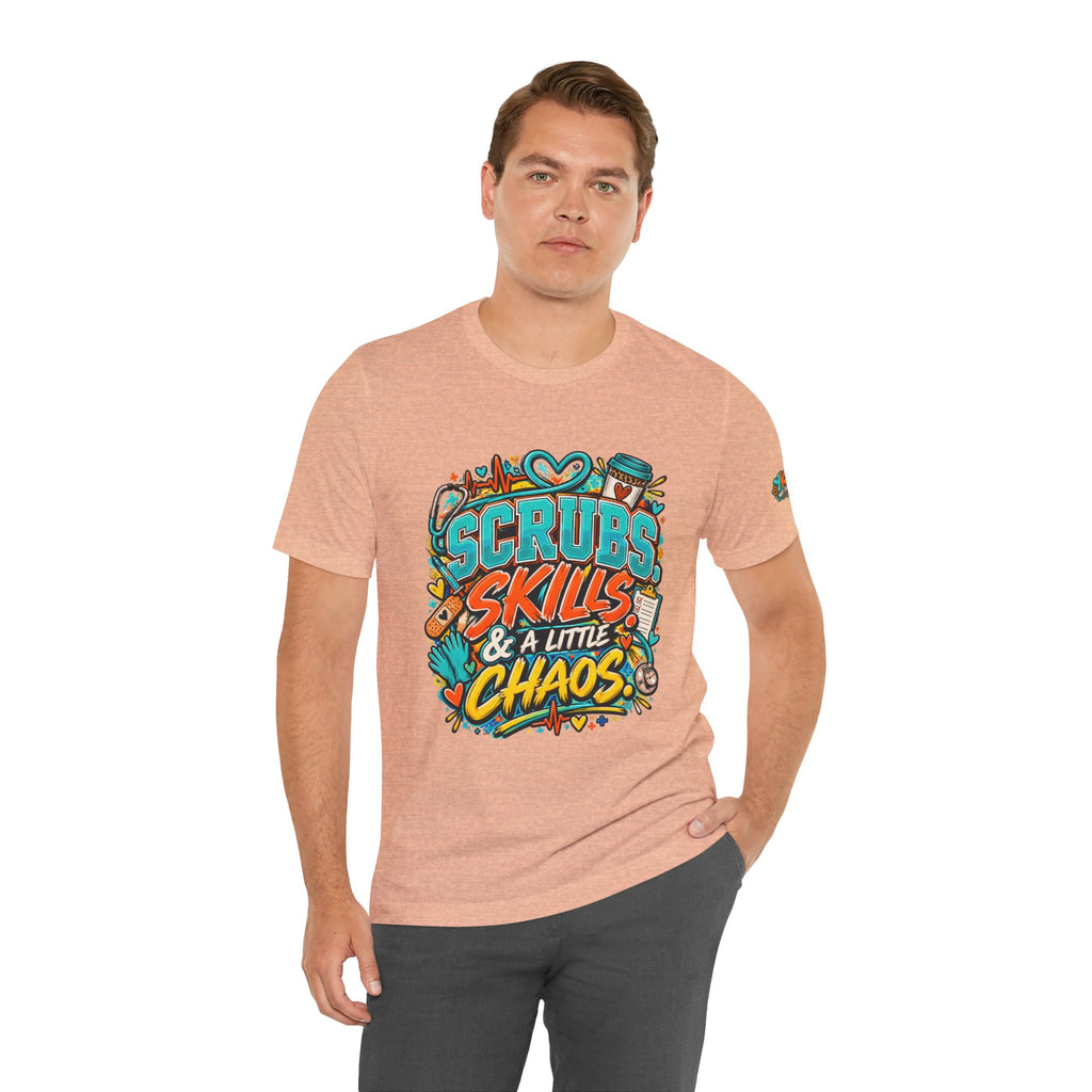 Healthcare Chaos T-Shirt — “Scrubs, Skills & A Little Chaos” Healthcare Worker Tee