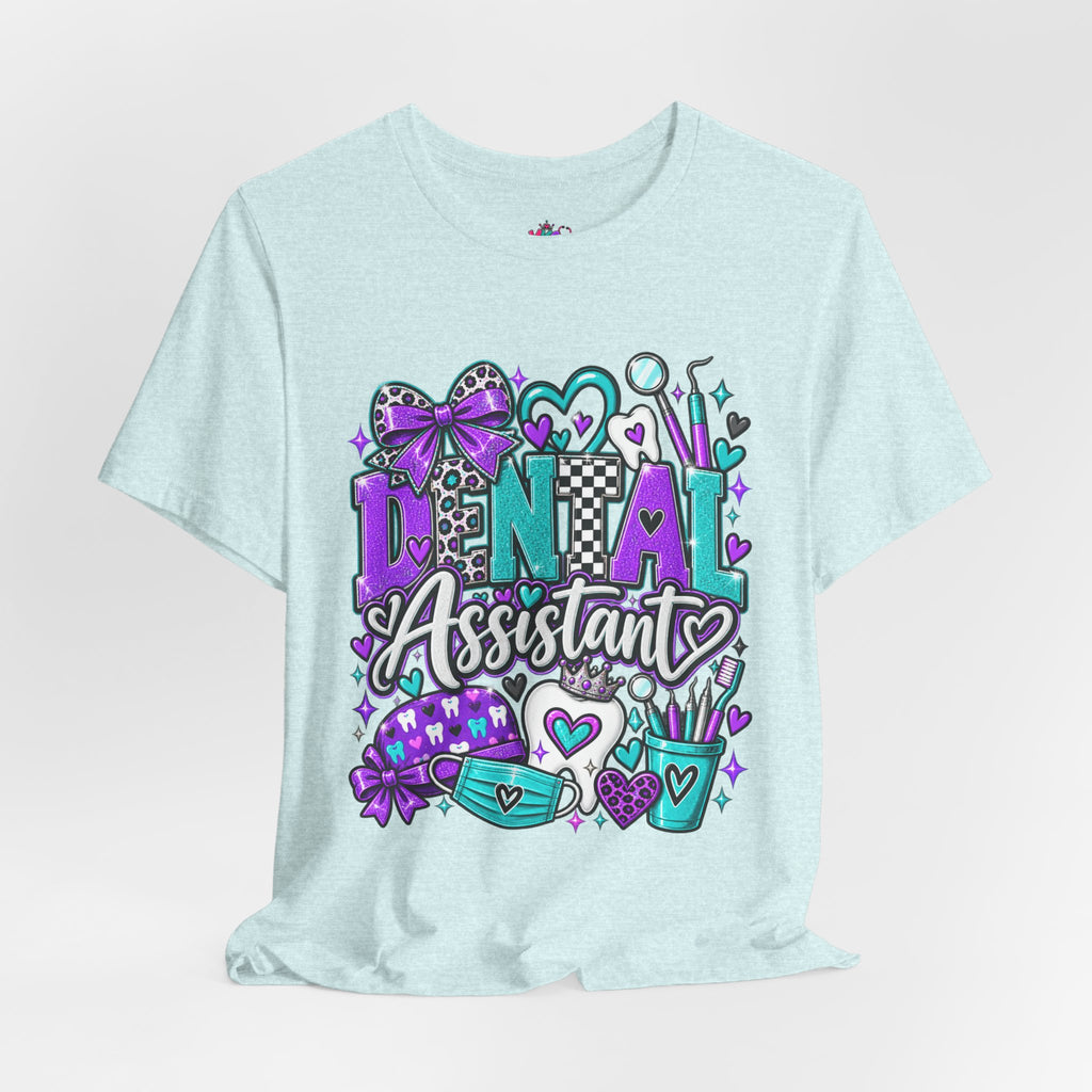 Dental Assistant T‑Shirt — Cute Purple & Teal Doodle Design
