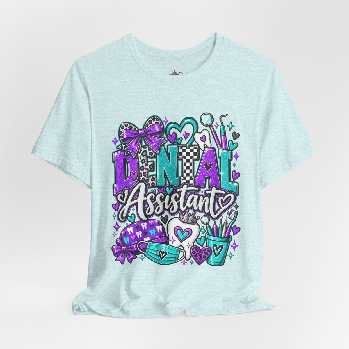 Dental Assistant T‑Shirt — Cute Purple & Teal Doodle Design