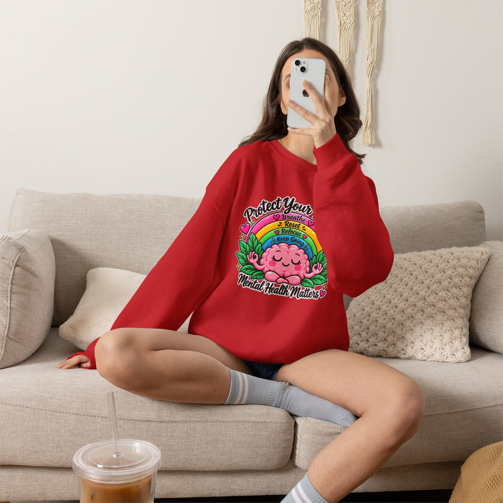 Protect Your Peace Crewneck Sweatshirt — Mental Health Matters Rainbow Brain
