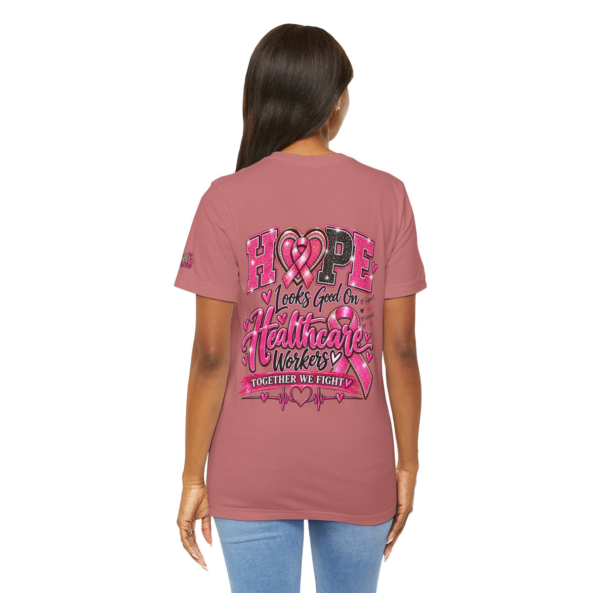 Hope Looks Good On Healthcare Workers T-Shirt — Breast Cancer Awareness Healthcare Tee