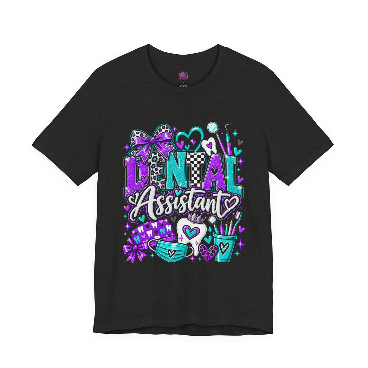 Dental Assistant T‑Shirt — Cute Purple & Teal Doodle Design