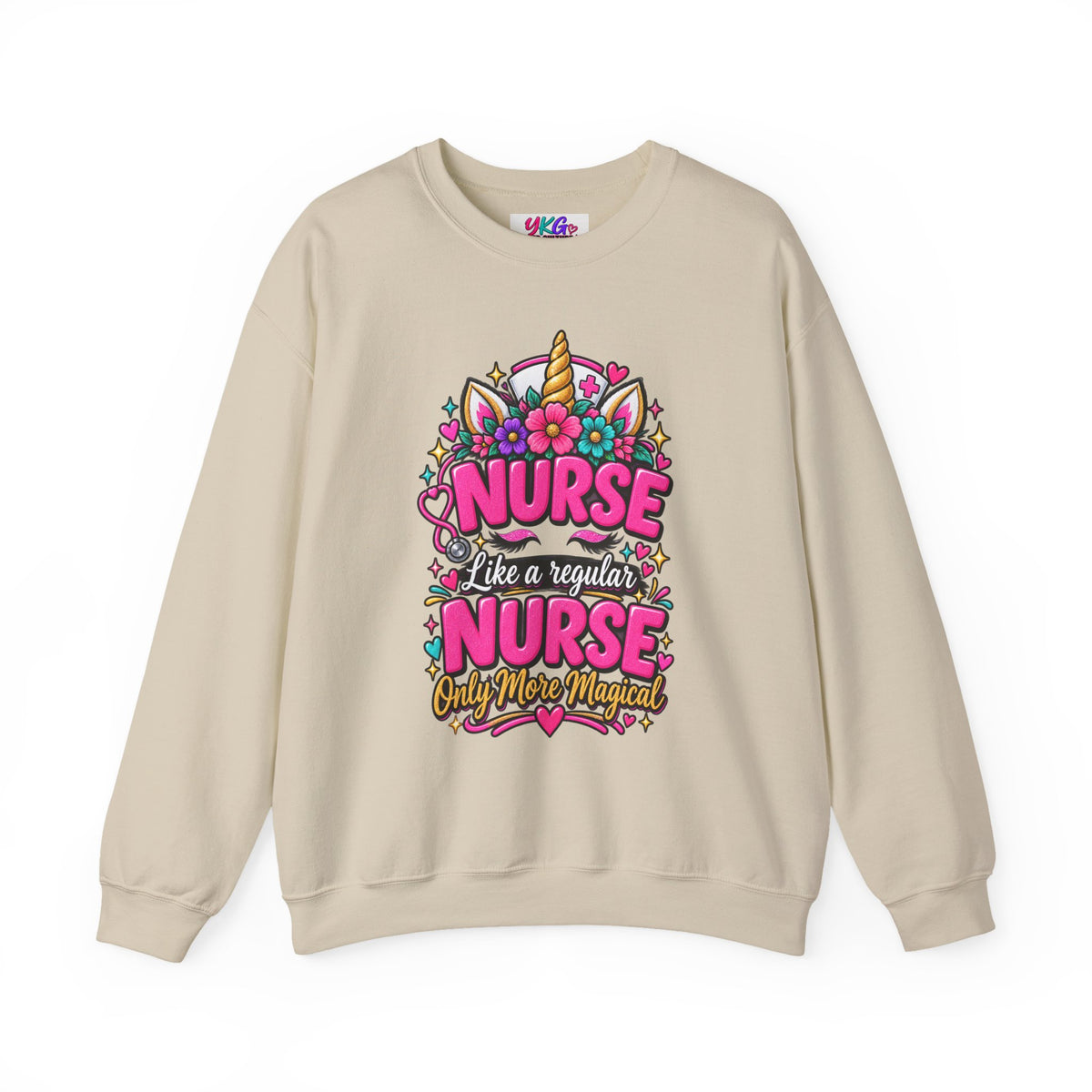 Crewneck Sweatshirt — "Nurse Like a Regular Nurse, Only More Magical" Cute Unicorn Nursing Pullover