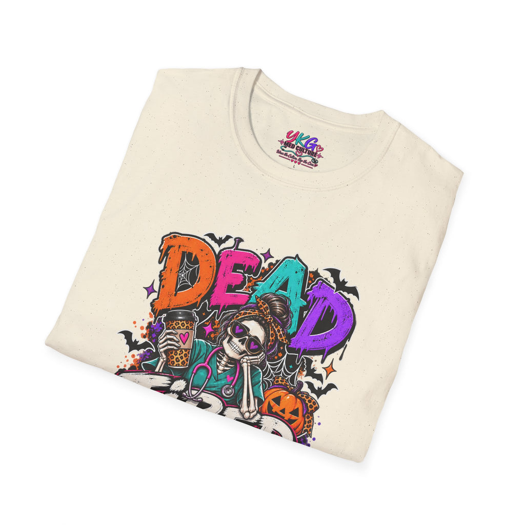 Dead Tired Still Caring Graphic T-Shirt — Funny Gothic Skull Tee