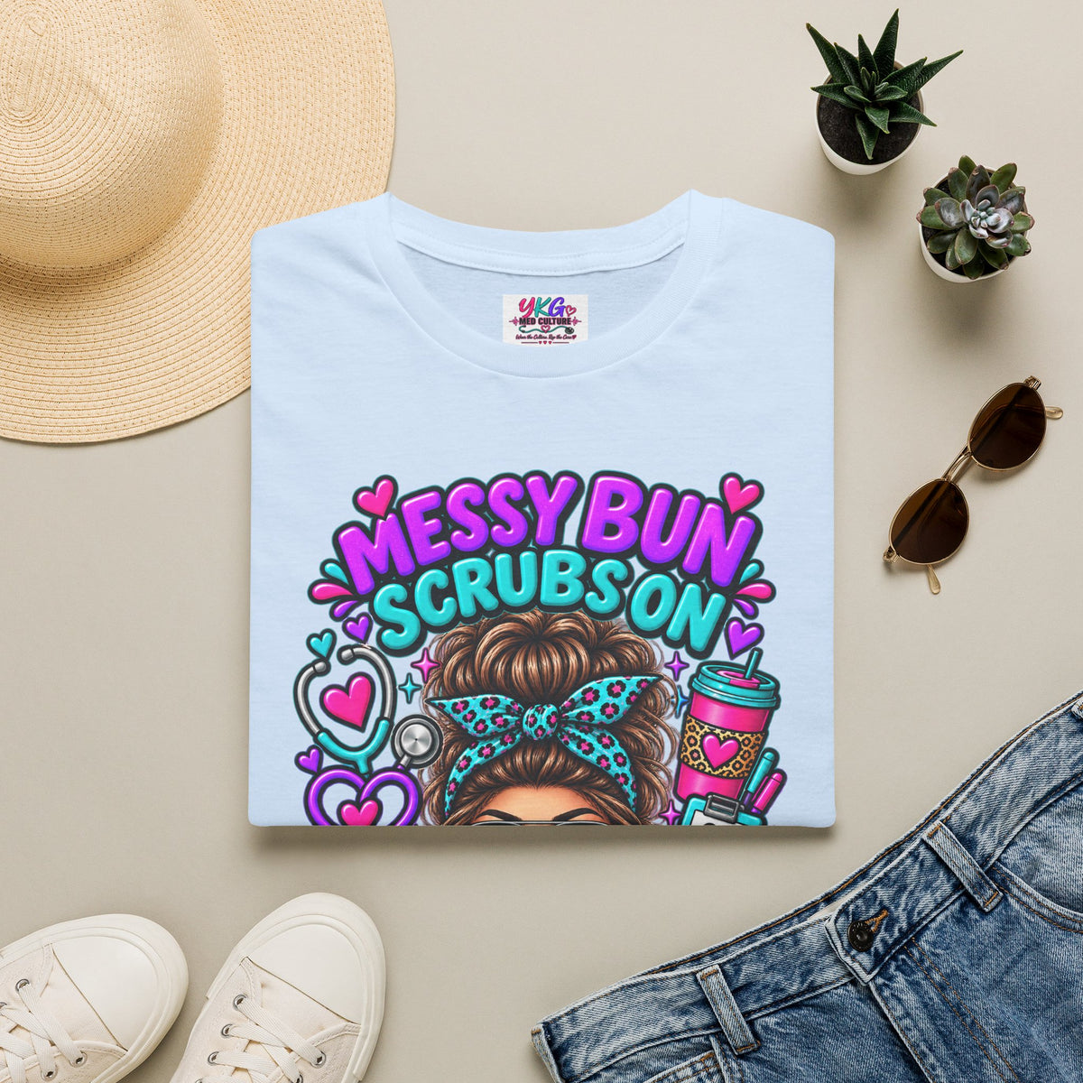 Messy Bun, Scrubs On Tee — Coffee Strong Nurse Shirt