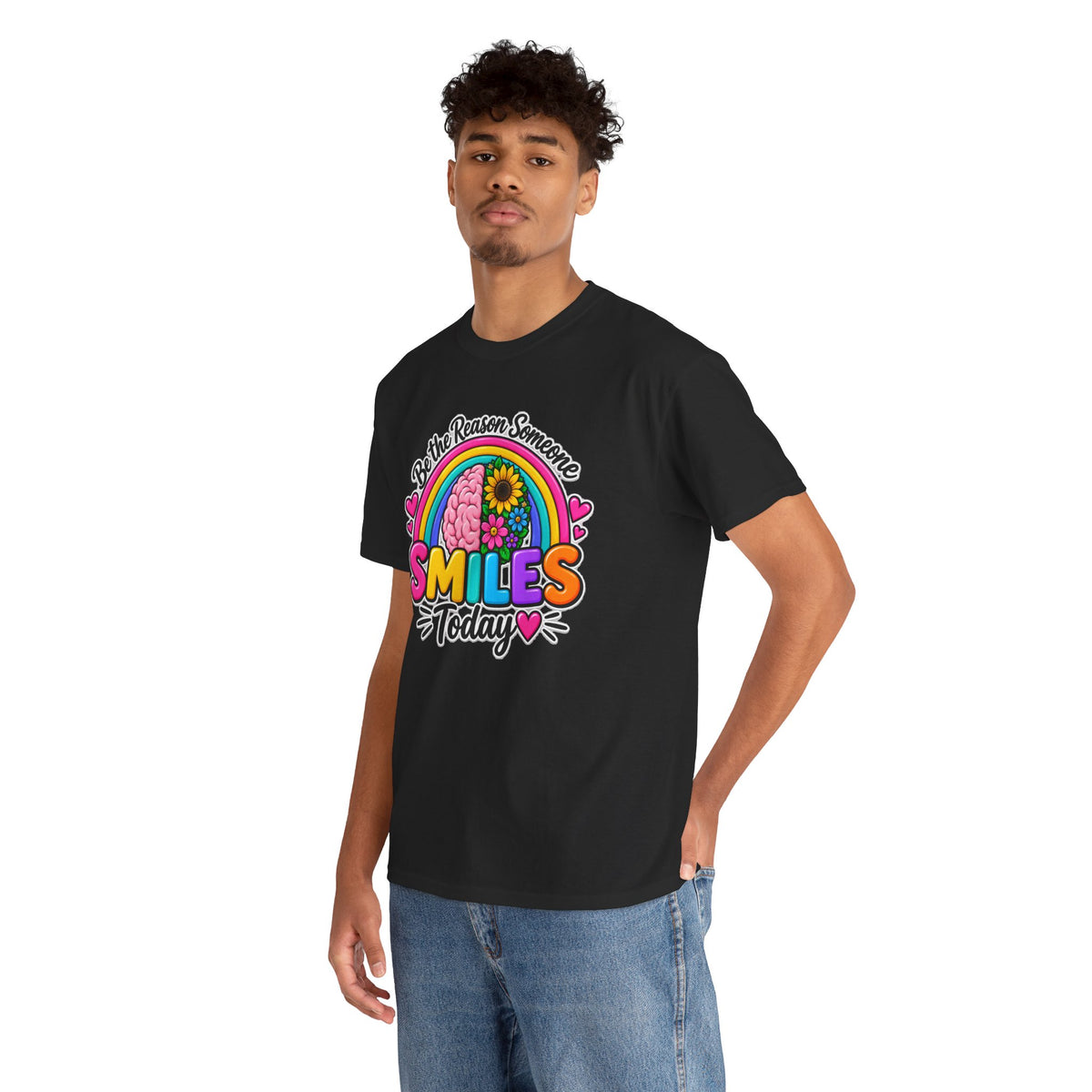 Smiles Today Rainbow Tee — "Be the Reason Someone Smiles Today" Positive Graphic Shirt