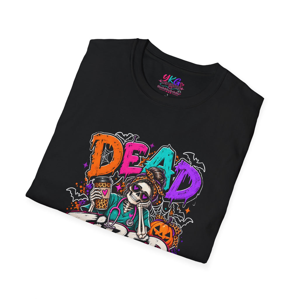 Dead Tired Still Caring Graphic T-Shirt — Funny Gothic Skull Tee