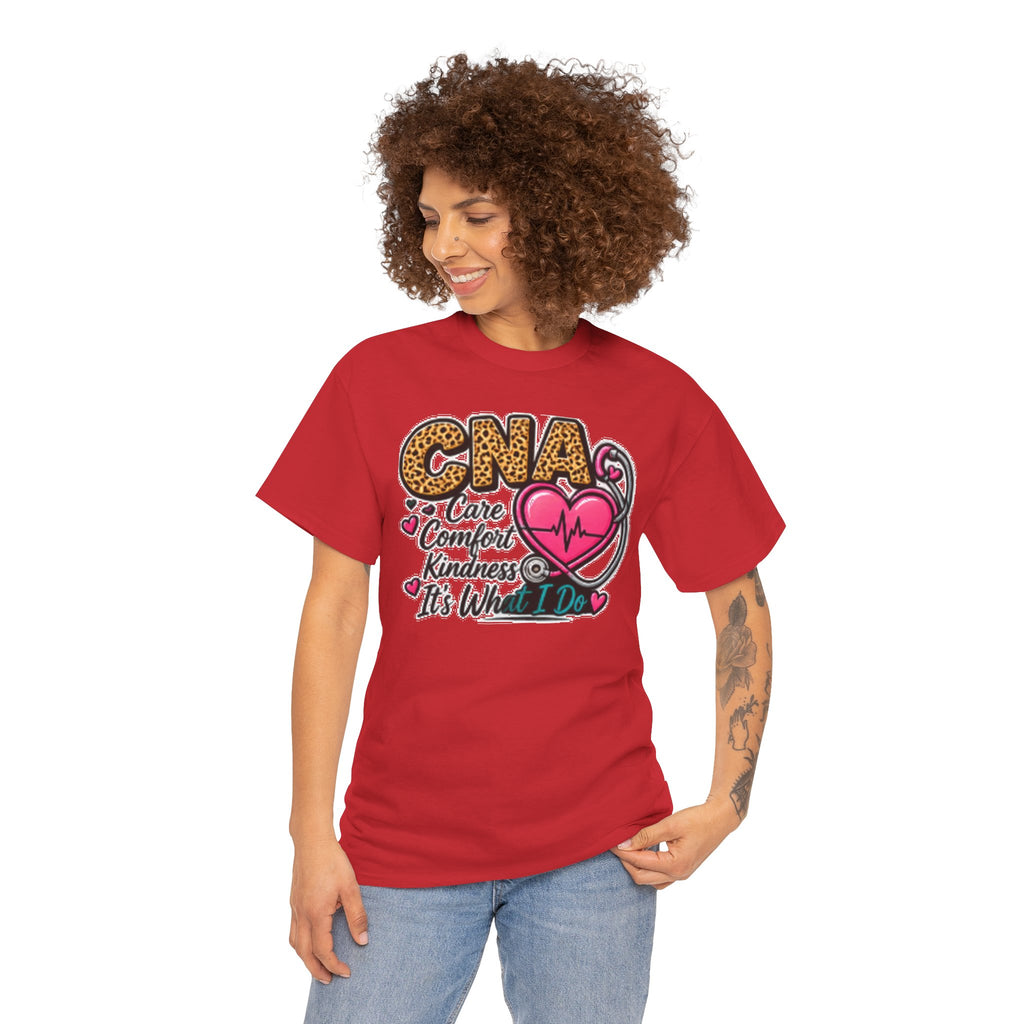 CNA Tee - "Care Comfort Kindness" Heartbeat Stethoscope Shirt for Nursing Assistants