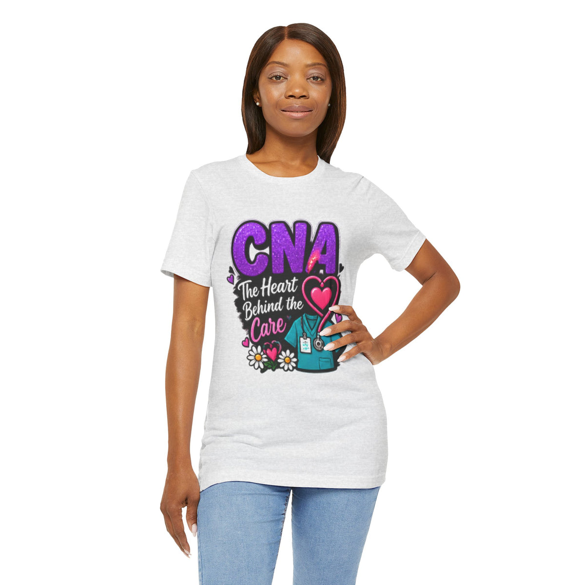 CNA T-Shirt — “The Heart Behind the Care” Nursing Scrubs Tee