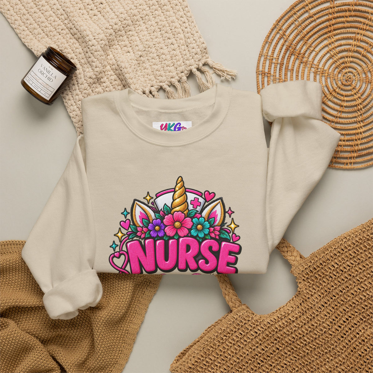 Crewneck Sweatshirt — "Nurse Like a Regular Nurse, Only More Magical" Cute Unicorn Nursing Pullover