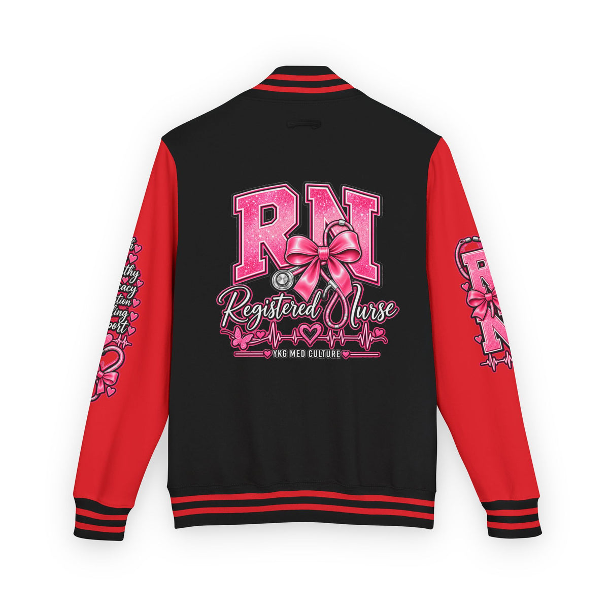 RN Registered Nurse Letterman Jacket — Pink Bow Varsity Jacket for Nurses