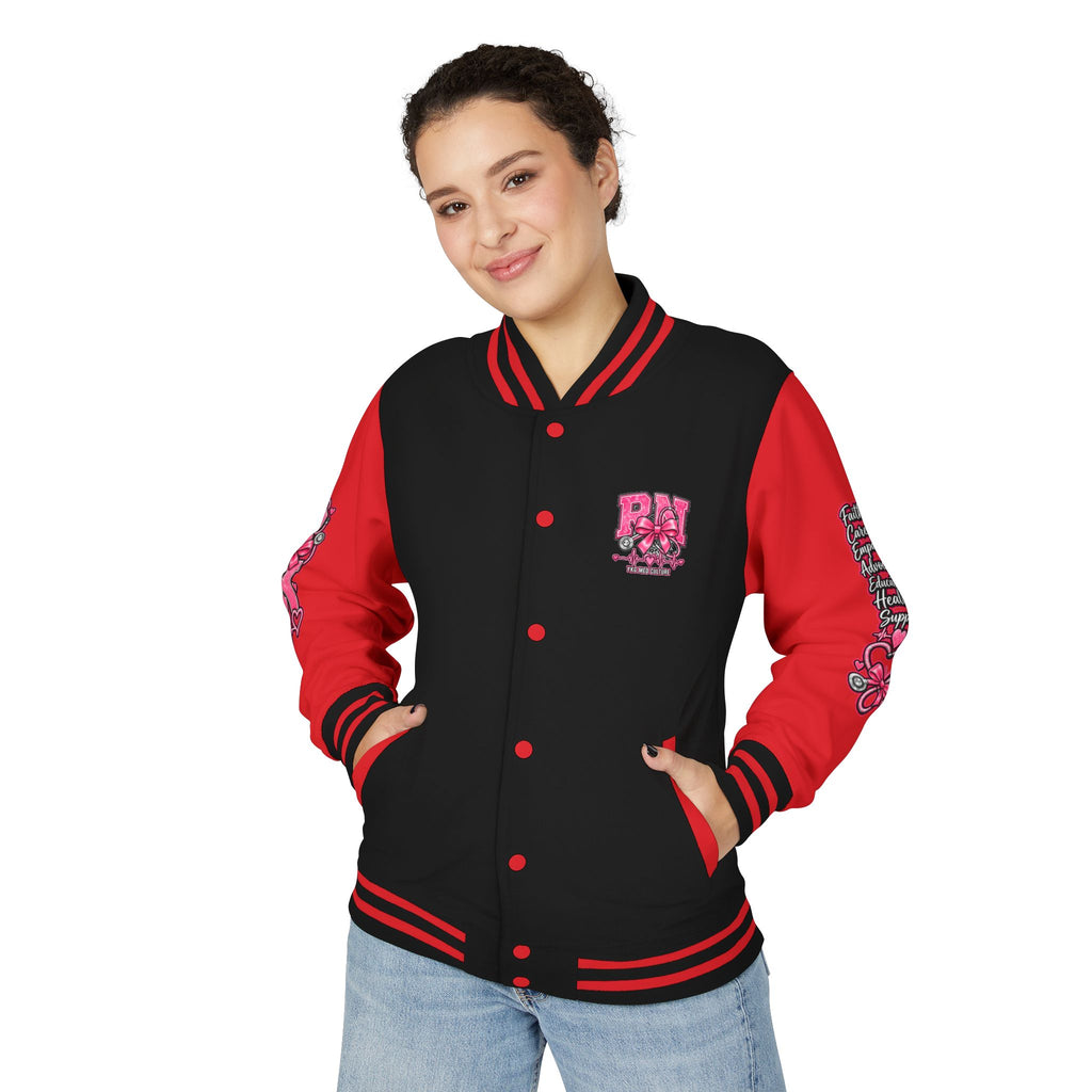 RN Registered Nurse Letterman Jacket — Pink Bow Varsity Jacket for Nurses