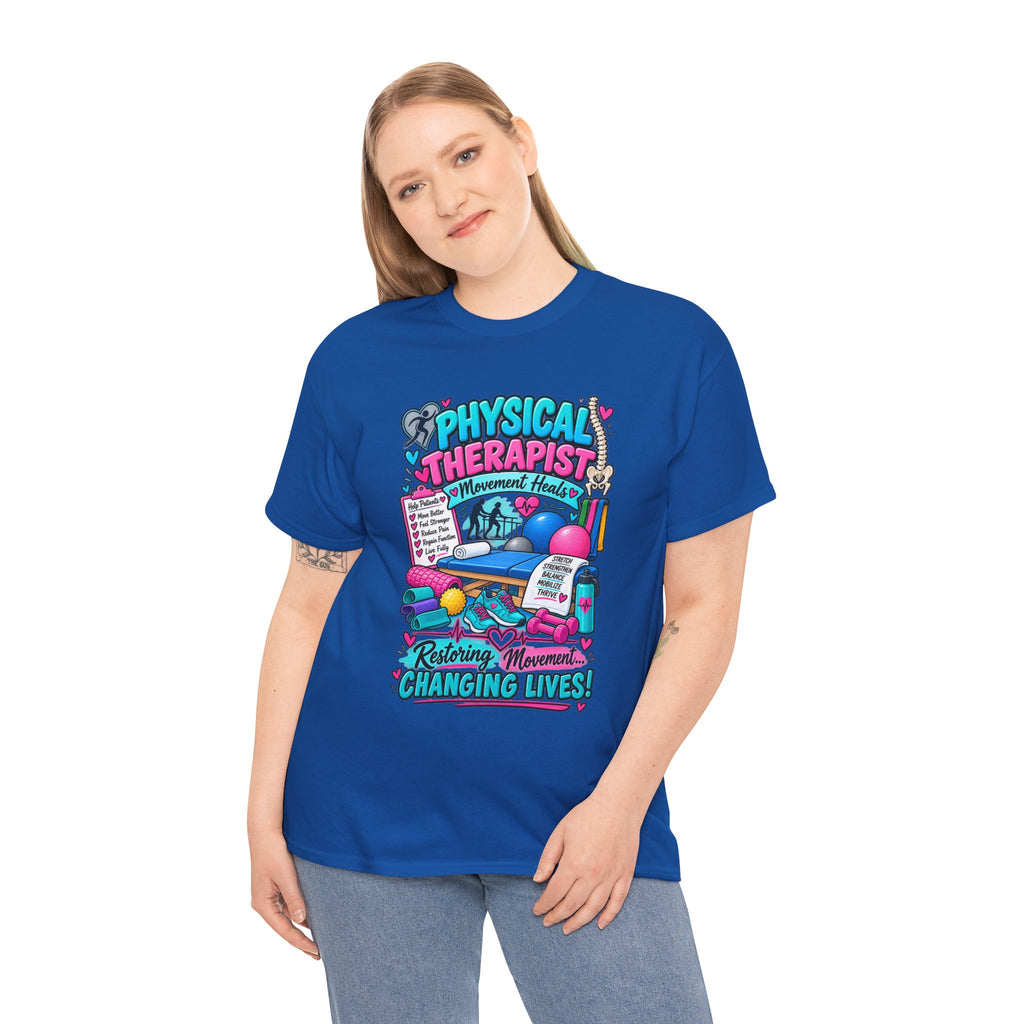 Physical Therapist T-Shirt — "Restoring Movement, Changing Lives" Colorful Rehab Tee
