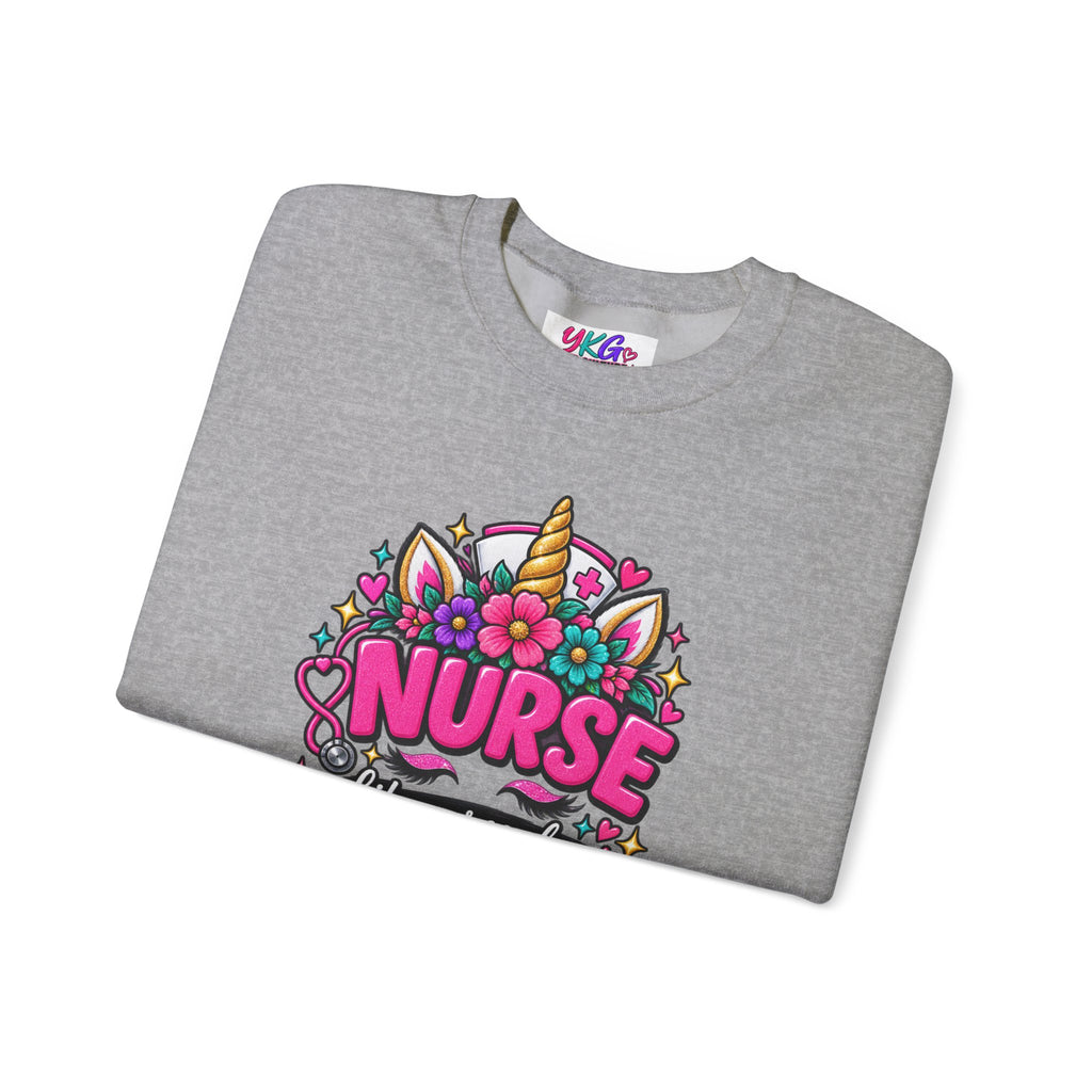Crewneck Sweatshirt — "Nurse Like a Regular Nurse, Only More Magical" Cute Unicorn Nursing Pullover