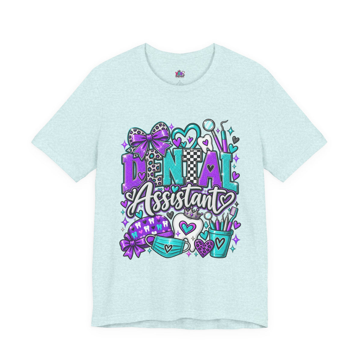 Dental Assistant T‑Shirt — Cute Purple & Teal Doodle Design