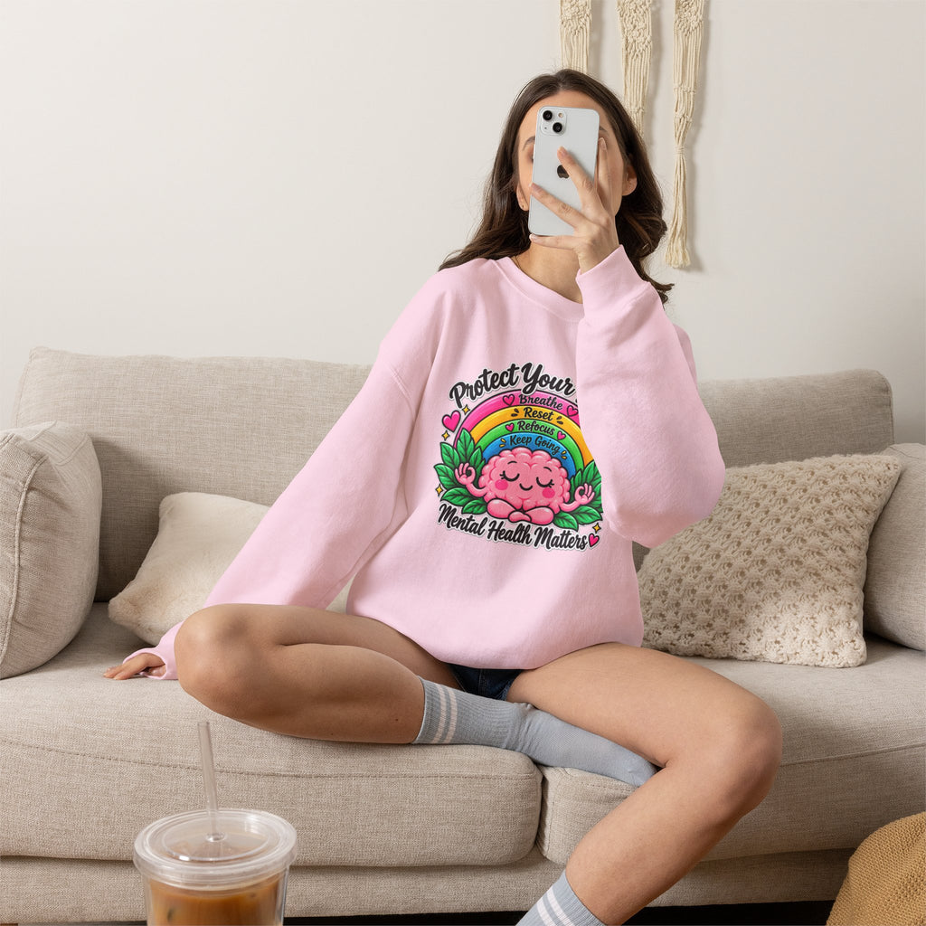 Protect Your Peace Crewneck Sweatshirt — Mental Health Matters Rainbow Brain