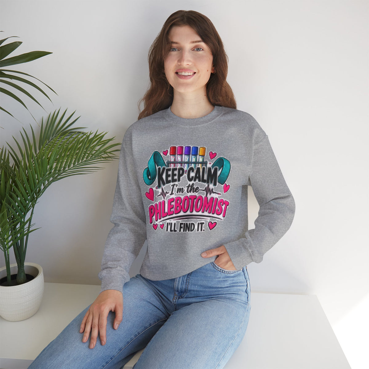 Phlebotomist Crewneck Sweatshirt – 'Keep Calm I'm the Phlebotomist' Cute Medical Gift