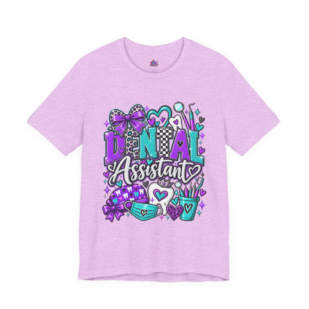 Dental Assistant T‑Shirt — Cute Purple & Teal Doodle Design