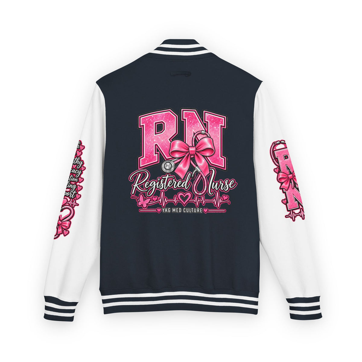 RN Registered Nurse Letterman Jacket — Pink Bow Varsity Jacket for Nurses