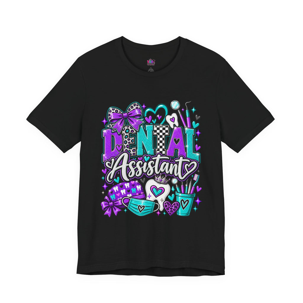 Dental Assistant T‑Shirt — Cute Purple & Teal Doodle Design