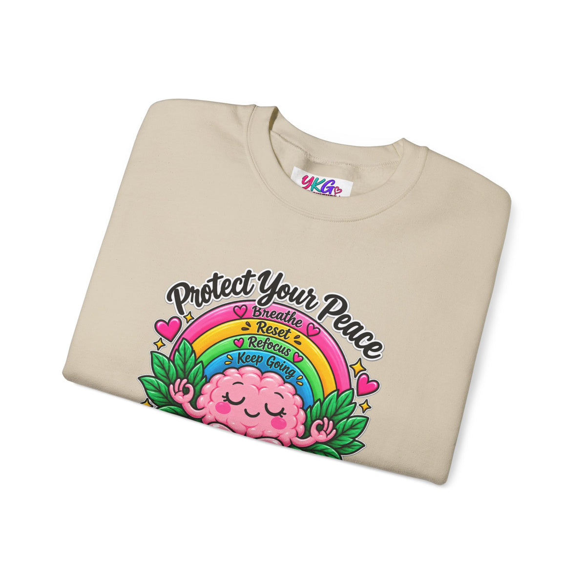 Protect Your Peace Crewneck Sweatshirt — Mental Health Matters Rainbow Brain
