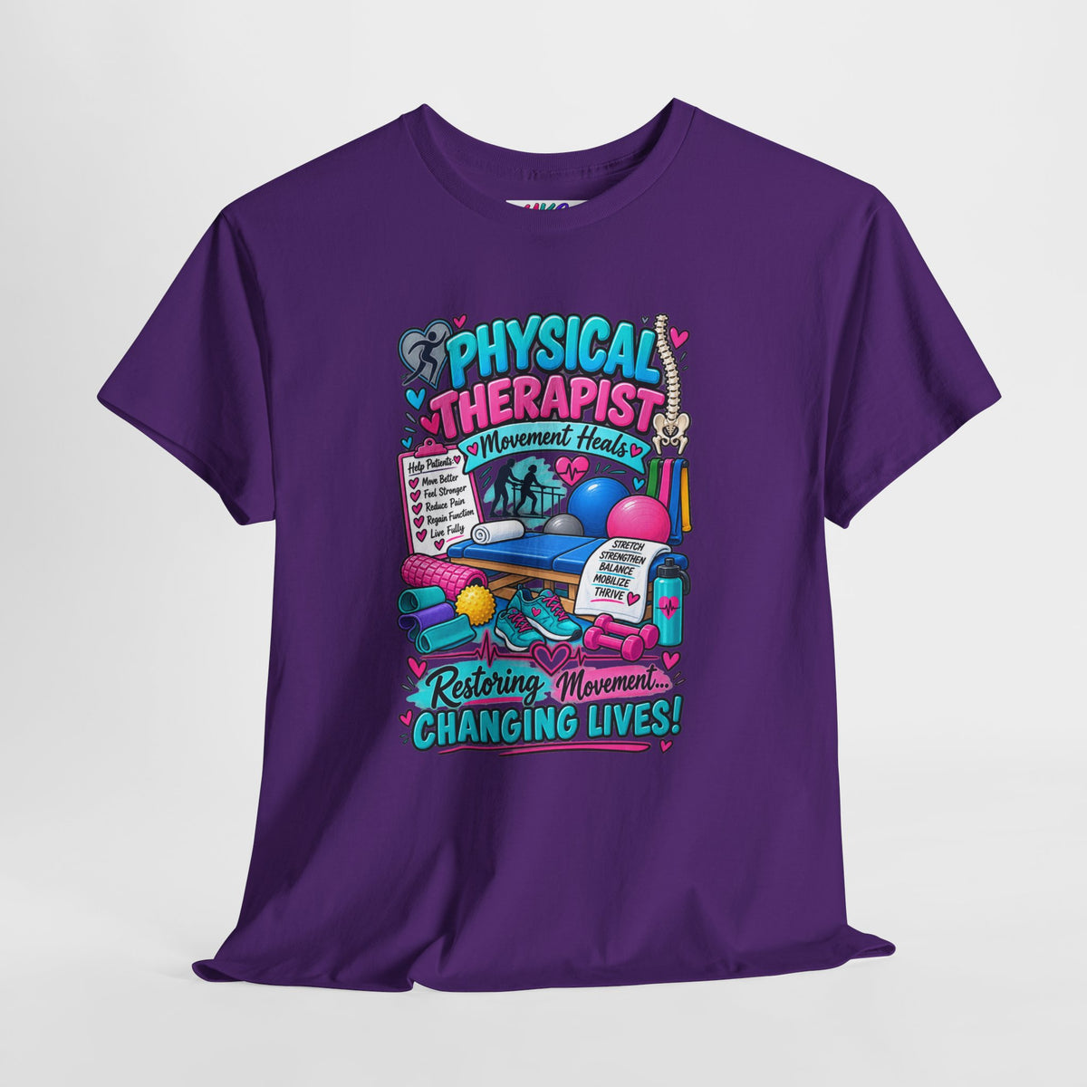 Physical Therapist T-Shirt — "Restoring Movement, Changing Lives" Colorful Rehab Tee