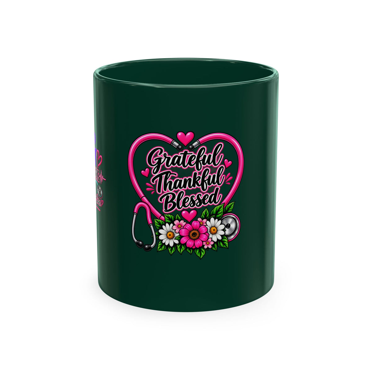 Grateful Thankful Blessed Nurse Mug — Floral Stethoscope Ceramic Coffee Cup
