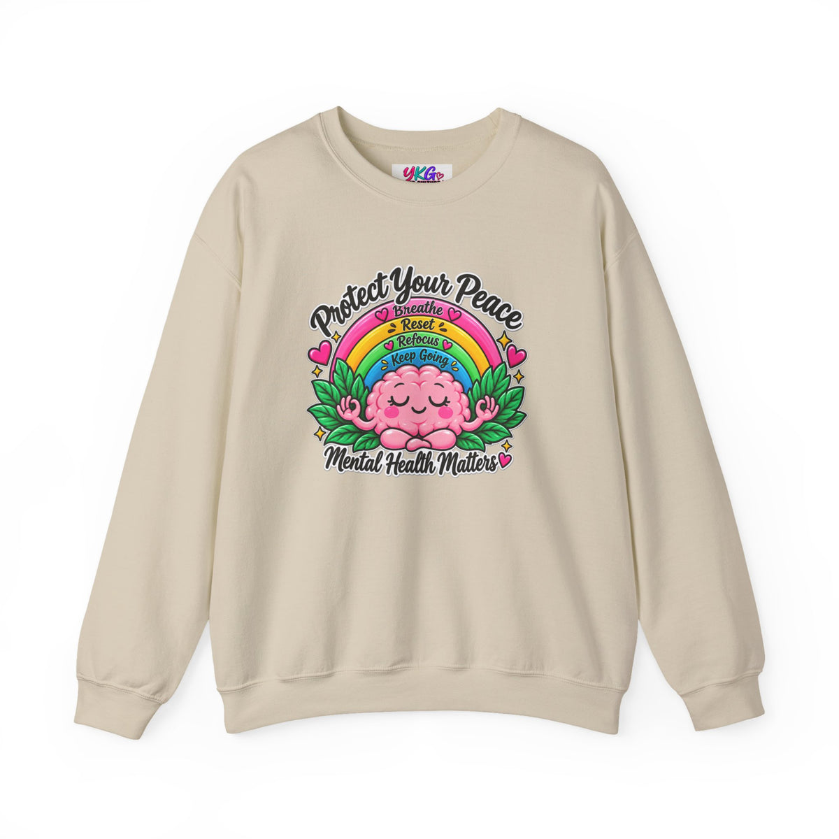 Protect Your Peace Crewneck Sweatshirt — Mental Health Matters Rainbow Brain