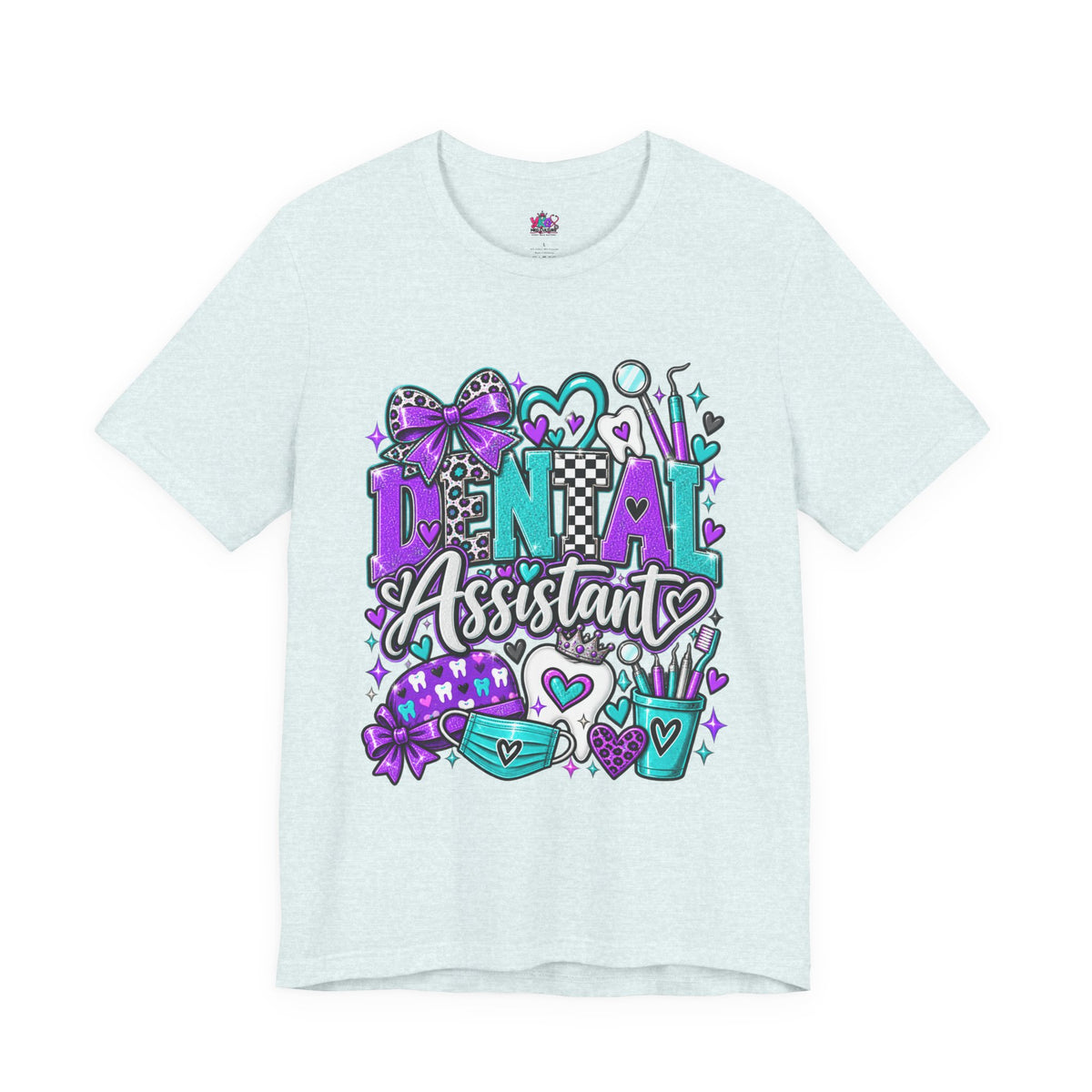 Dental Assistant T‑Shirt — Cute Purple & Teal Doodle Design