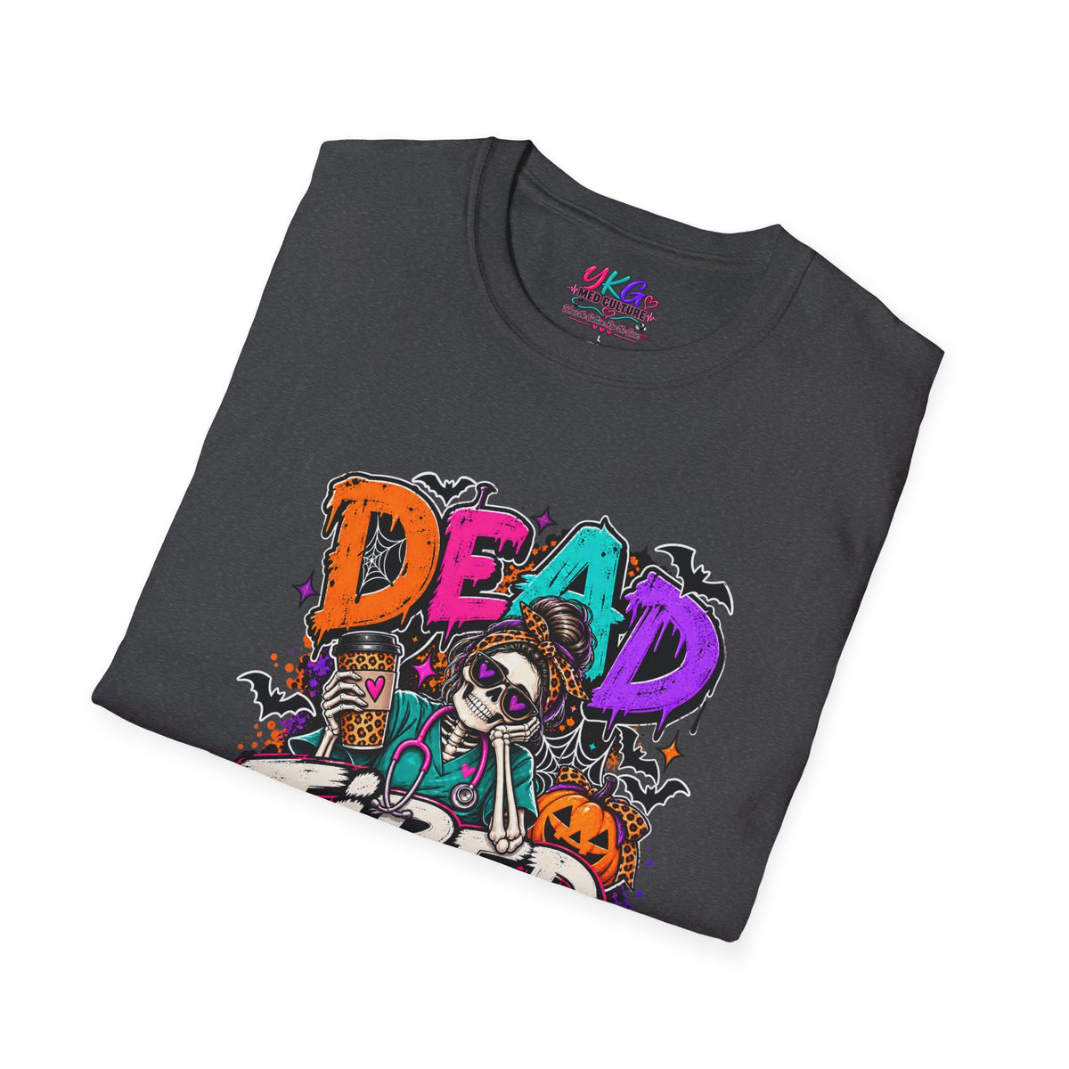 Dead Tired Still Caring Graphic T-Shirt — Funny Gothic Skull Tee