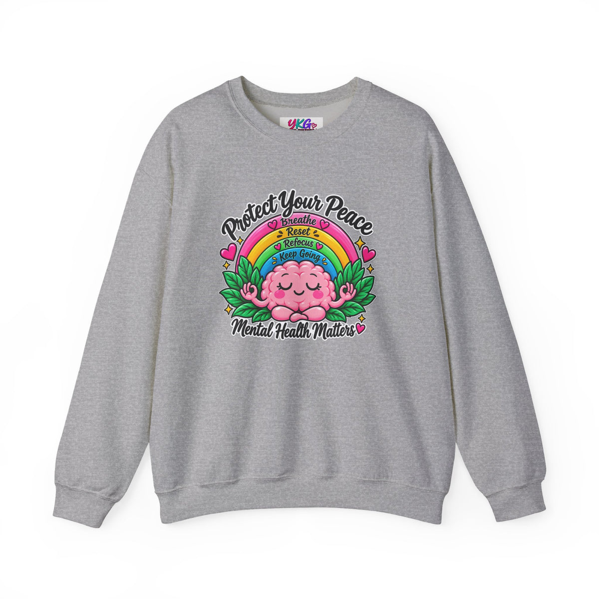 Protect Your Peace Crewneck Sweatshirt — Mental Health Matters Rainbow Brain