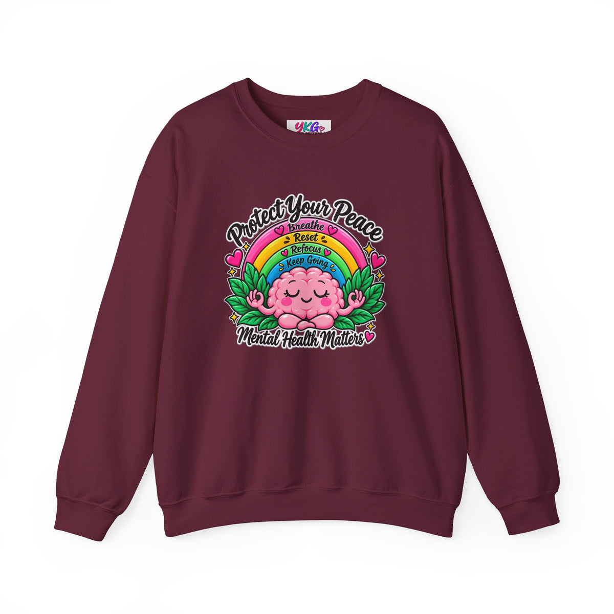 Protect Your Peace Crewneck Sweatshirt — Mental Health Matters Rainbow Brain