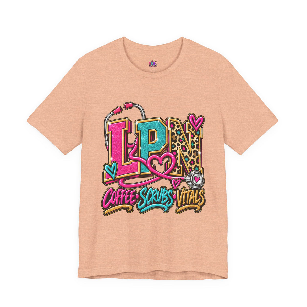 LPN Tee — “Coffee, Scrubs, Vitals” Colorful Stethoscope Design