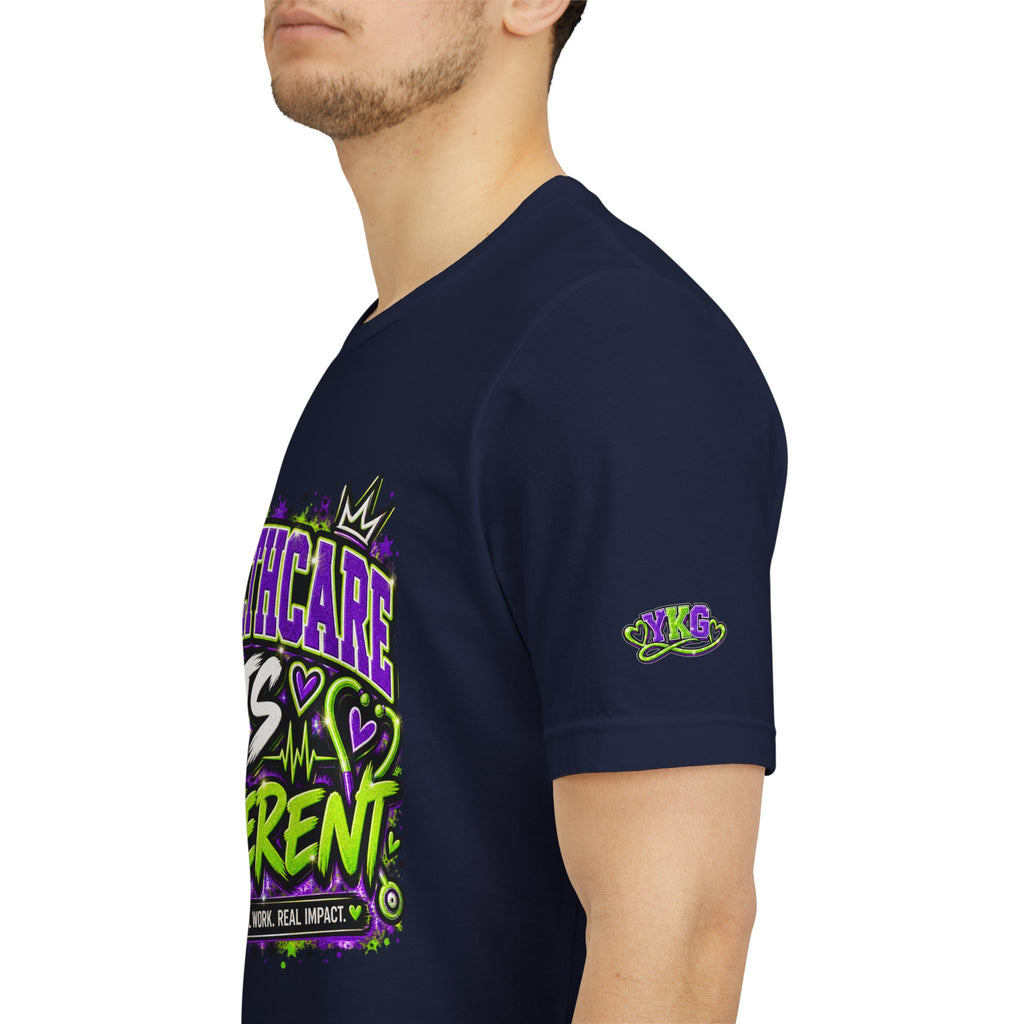 Healthcare Hits Different T‑Shirt — "Long Days, Big Hearts, Real Impact" Nurse & Caregiver Tee