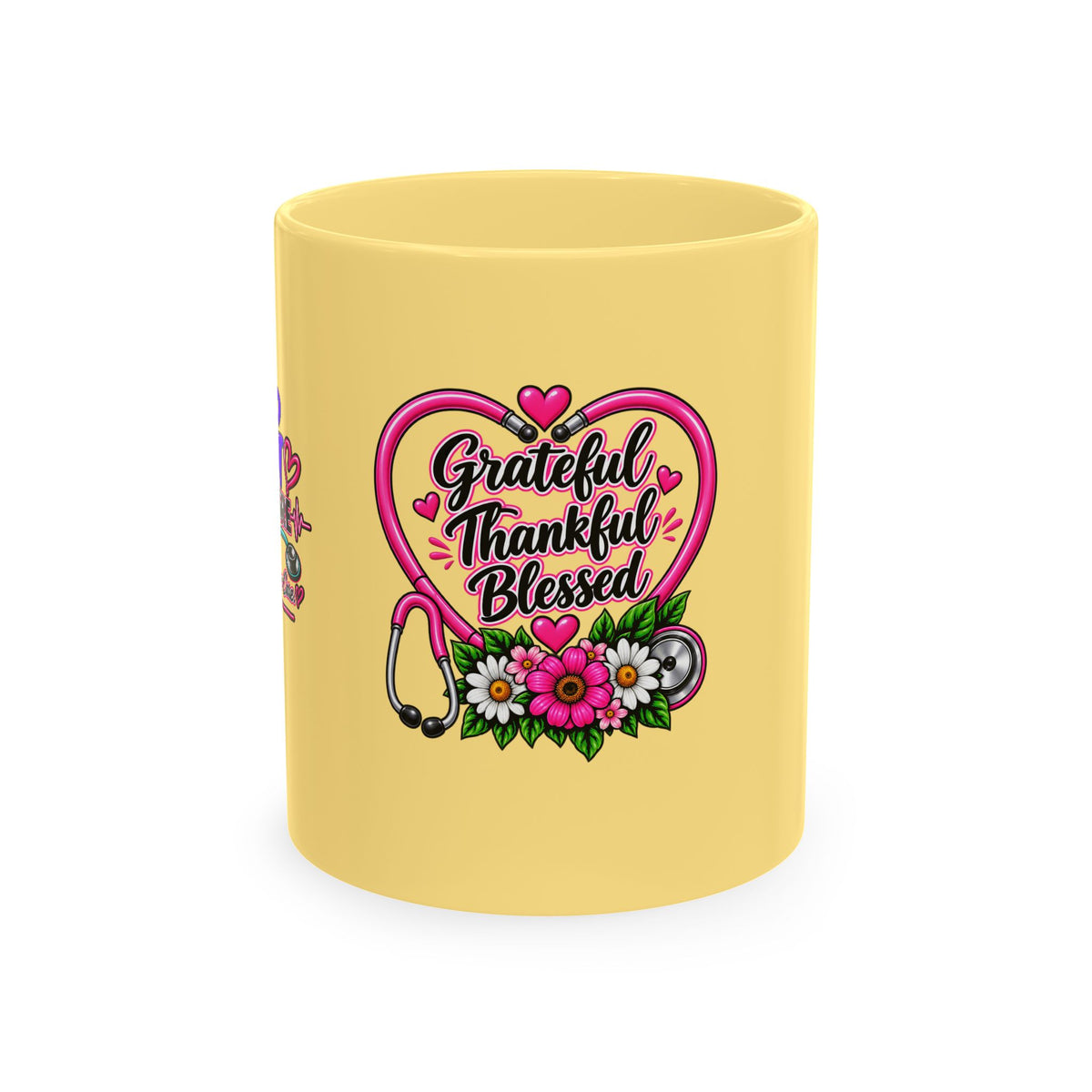 Grateful Thankful Blessed Nurse Mug — Floral Stethoscope Ceramic Coffee Cup