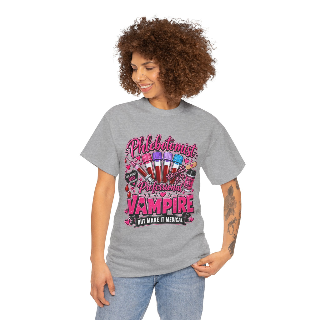 Phlebotomist Vampire T-Shirt – 'Professional Vampire but Make It Medical' Cute Medical Worker Tee