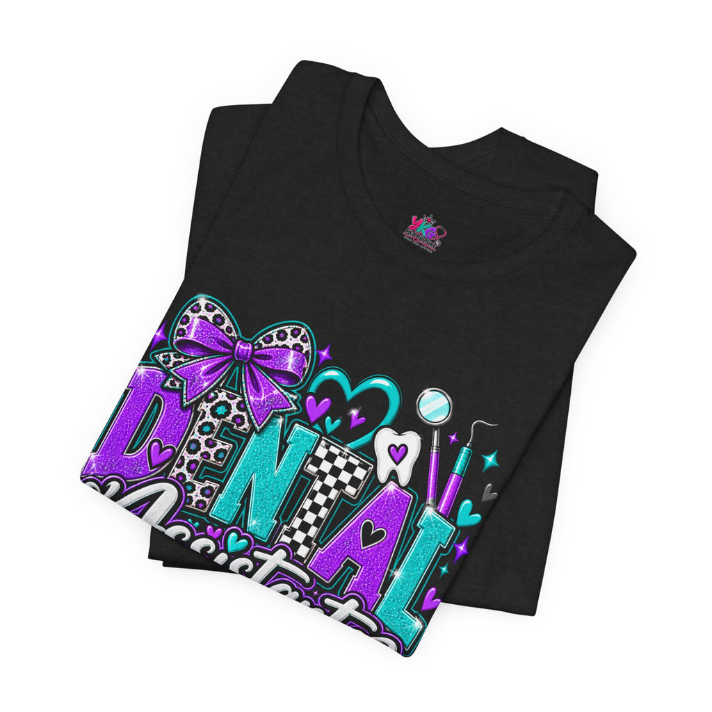 Dental Assistant T‑Shirt — Cute Purple & Teal Doodle Design
