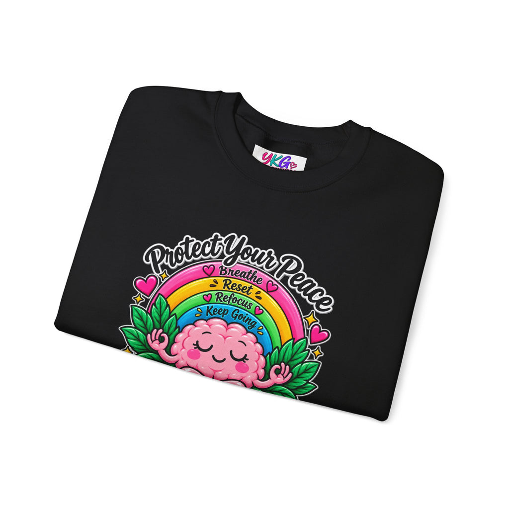 Protect Your Peace Crewneck Sweatshirt — Mental Health Matters Rainbow Brain