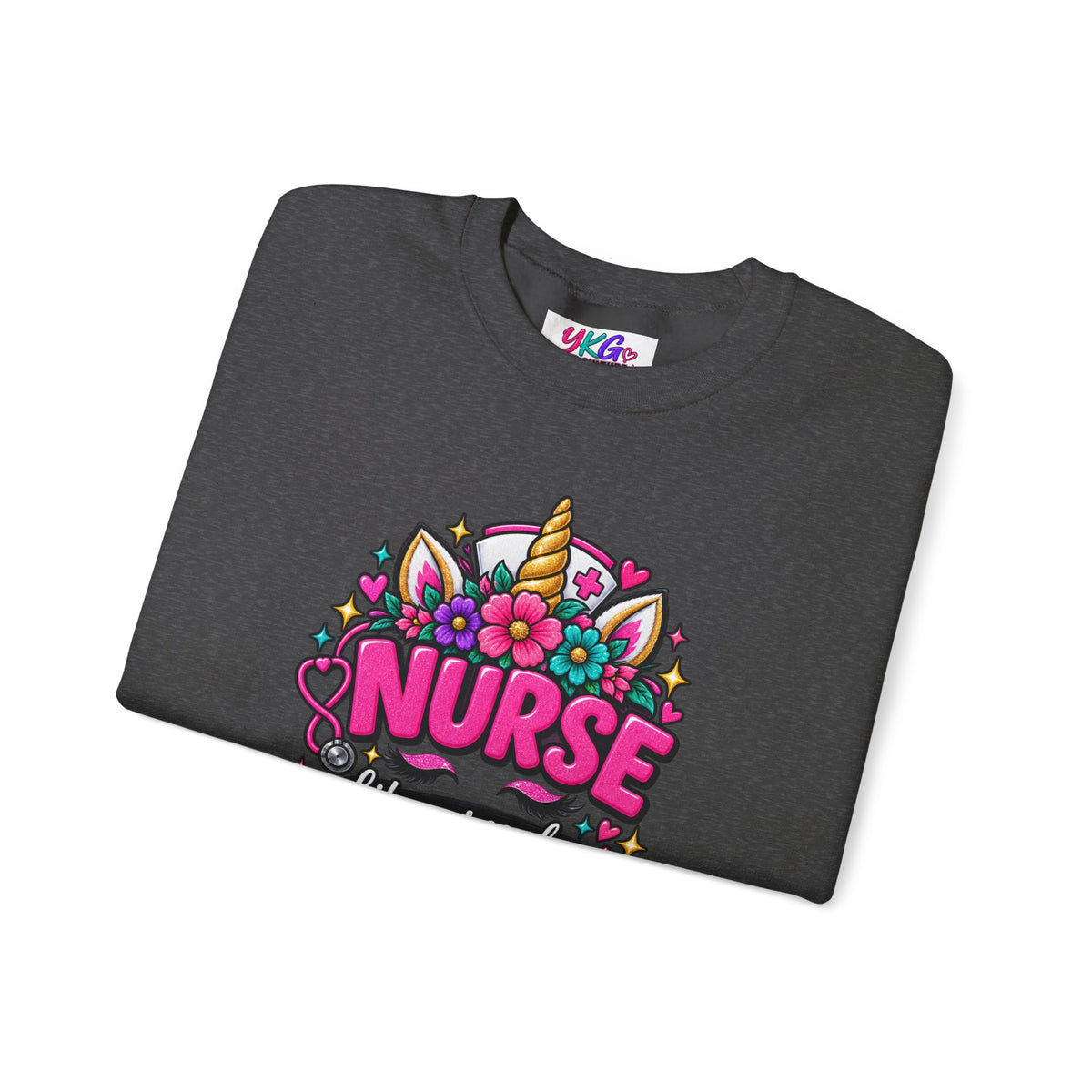 Crewneck Sweatshirt — "Nurse Like a Regular Nurse, Only More Magical" Cute Unicorn Nursing Pullover