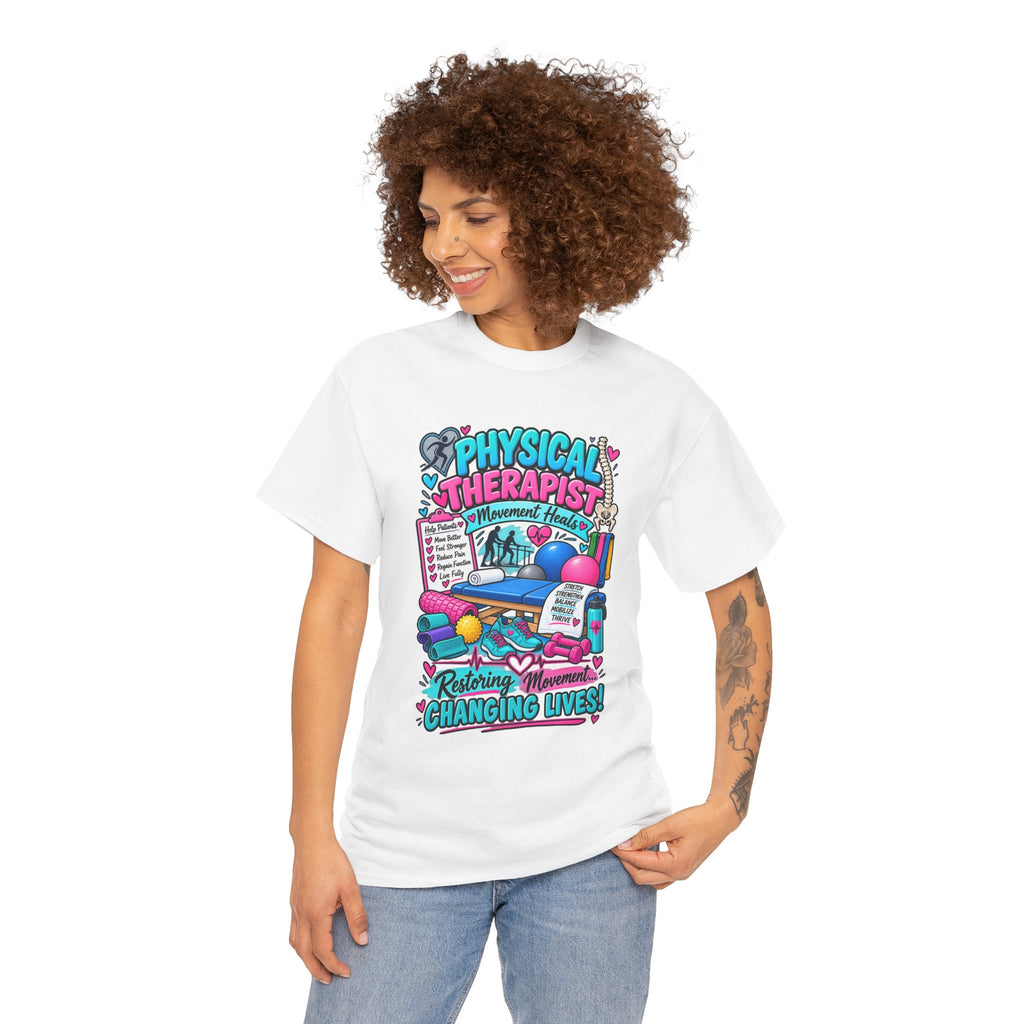 Physical Therapist T-Shirt — "Restoring Movement, Changing Lives" Colorful Rehab Tee