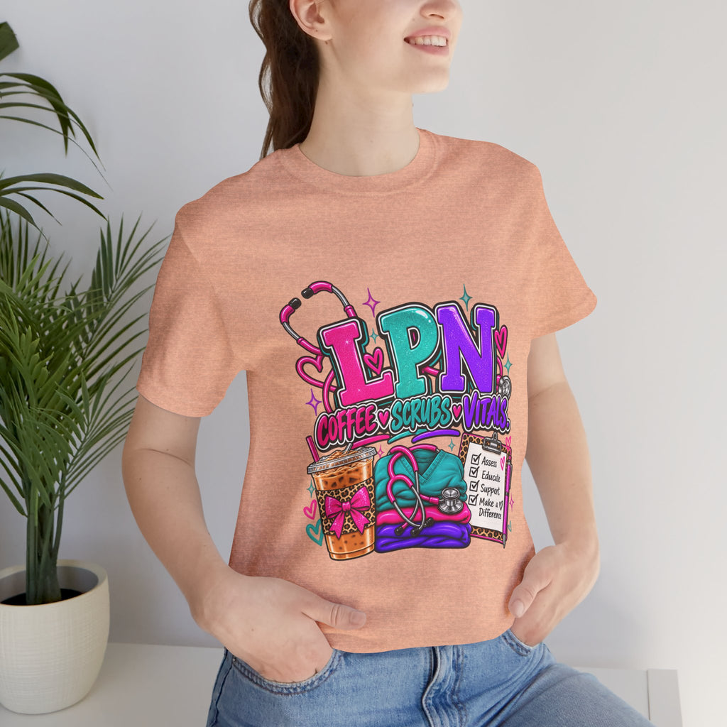 LPN T-Shirt — “Coffee • Scrubs • Vitals” Licensed Practical Nurse Graphic Tee