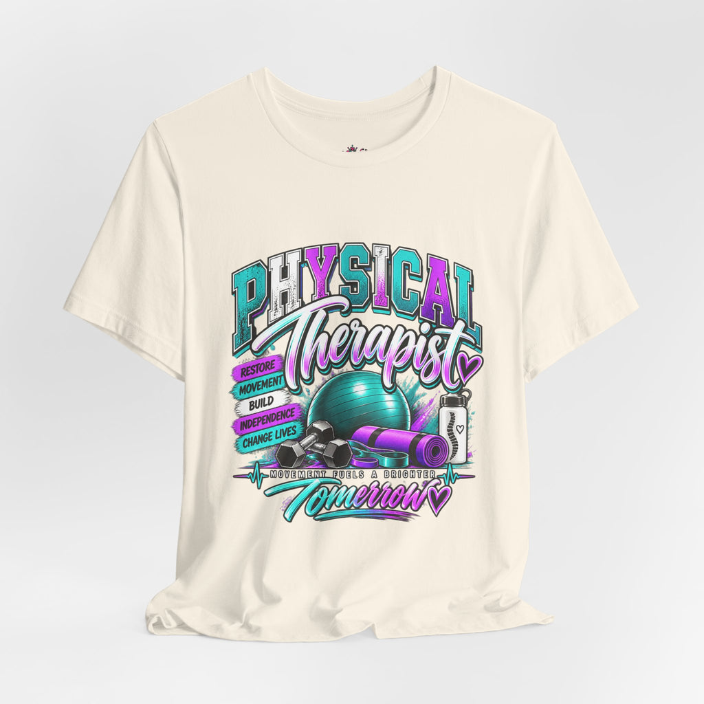 Physical Therapist Tee — Retro Fitness Graphic Shirt ("Physical Therapist: Helping People Move, Change Lives")